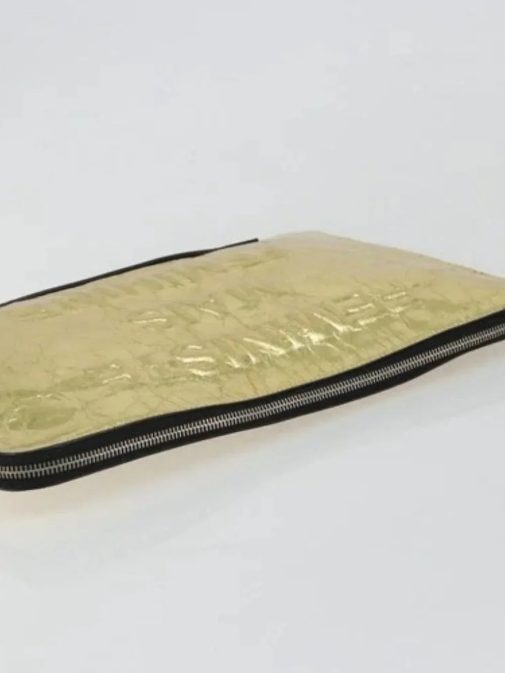 CHANEL Clutch Bag Leather Gold Tone Silver CC Auth BA13613SAM